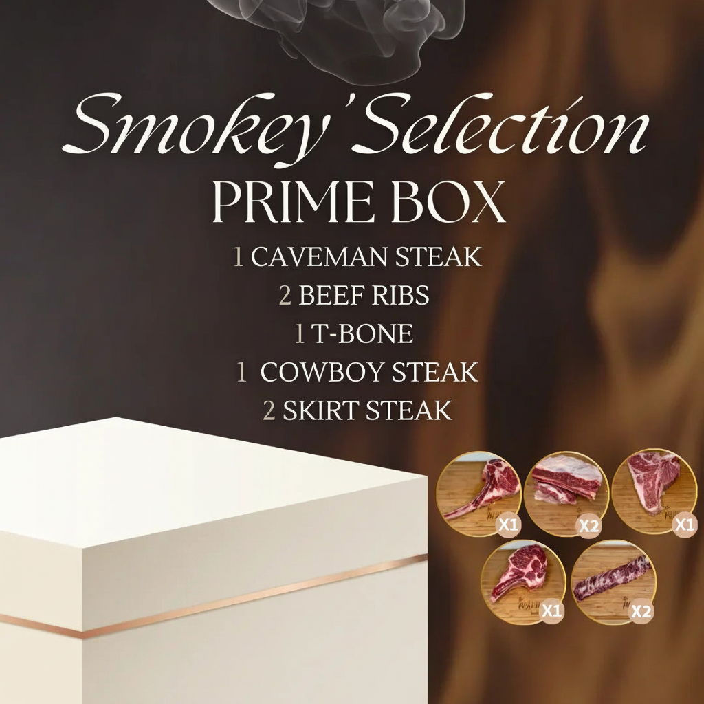 image of a 'Smokey Selection Prime Box' with Prime branding and steak illustrations.