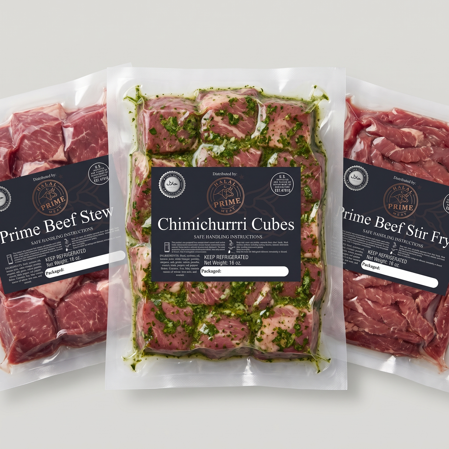 Chimichurri Beef Cubes - Halal | Marinated & Ready to Cook | 1 lb