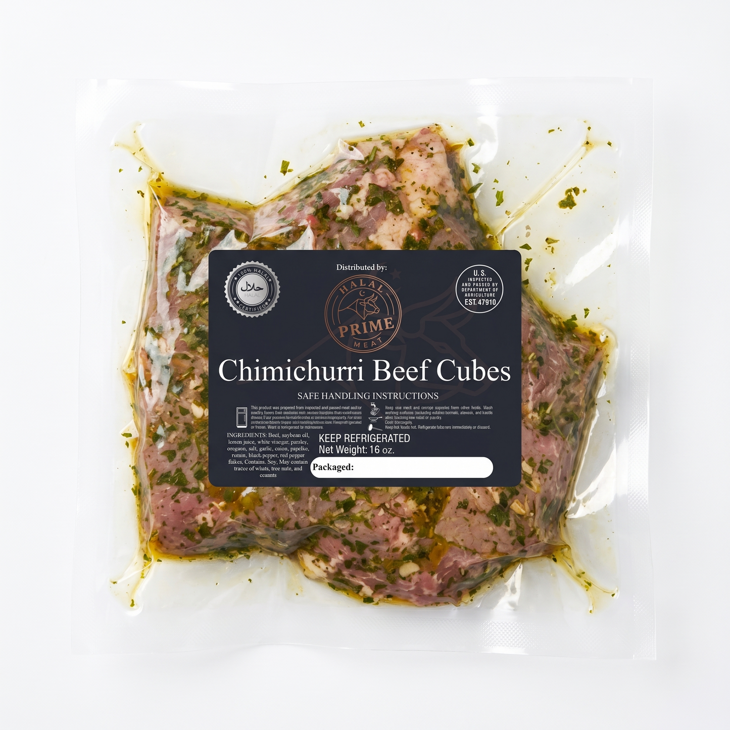Chimichurri Beef Cubes - Halal | Marinated & Ready to Cook | 1 lb