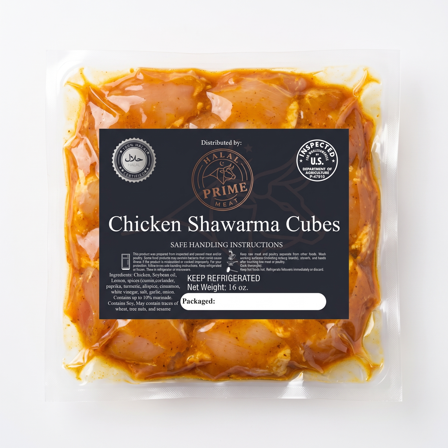 Shawarma Chicken Thigh Cubes — Halal | Marinated & Ready to Cook | 1 lb