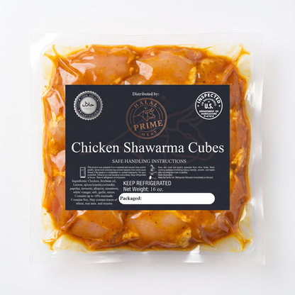 Shawarma Chicken Thigh Cubes — Halal | Marinated & Ready to Cook | 1 lb
