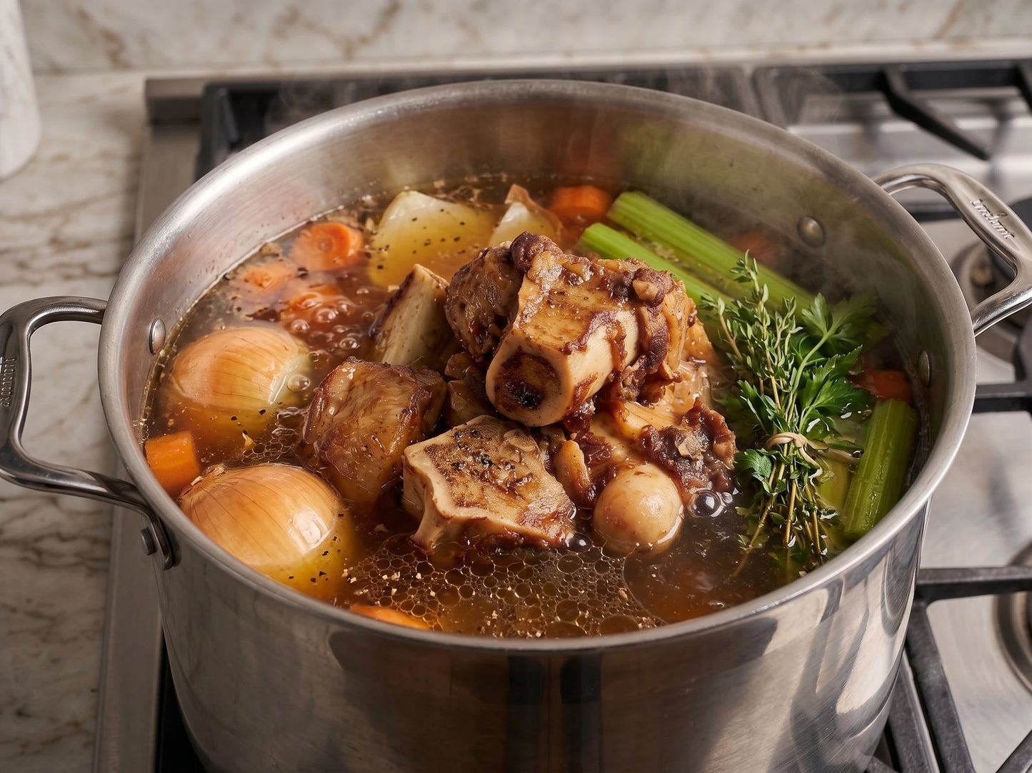 pot with Goat bones used to flavor a soup
