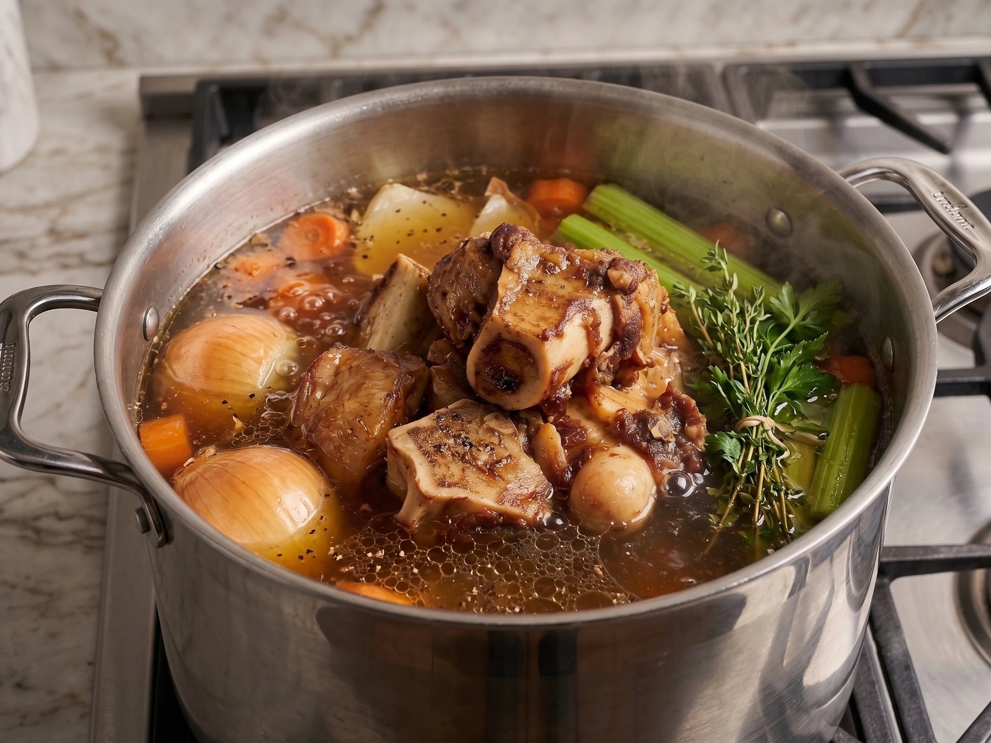 pot with Goat bones used to flavor a soup