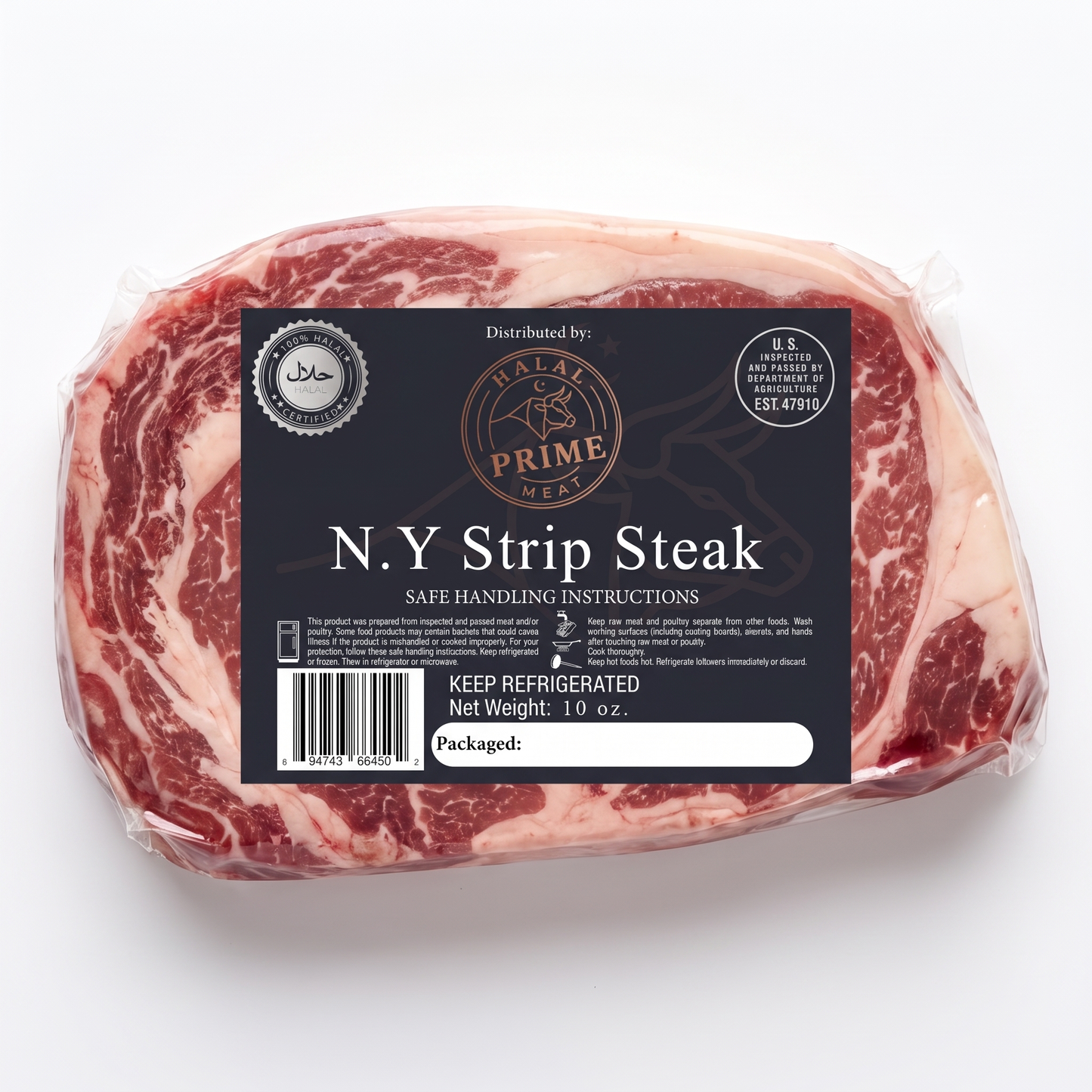 N.Y Strip Steak - Halal (1 Piece 1 Inch thick - 12-14 oz )