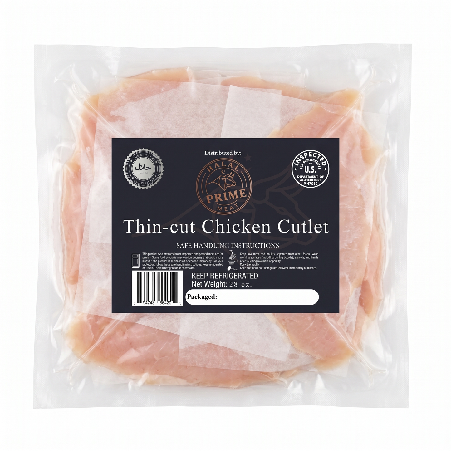 Ultra-Thin Sliced Chicken Cutlet - Halal (1.8 lb.)